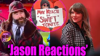 Jason Kelce's great reaction to Taylor Swift as she shows up at Travis' VIP room at Arrowhead