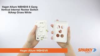 Hager Allure WBHSV5 | 5 Gang Vertical Internal Rocker Switch | 16Amp | Gloss White