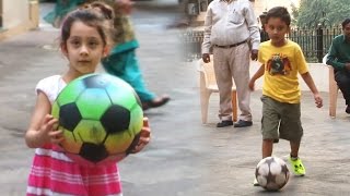 Sanjay Dutt's Son Shahraan & Daughter Iqra Playing Football at Their Residence