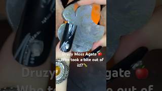 Tapping On \u0026 Whispering About Moss Agate Crystal Apple Carving With Druzy Pocket