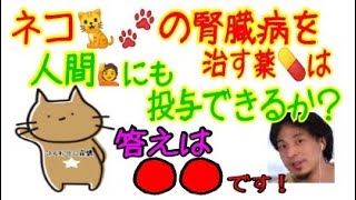 【ひろゆき】ネコ🐈🐾の腎臓病を治す薬は人間🙋にも投与できるか？…答えは●●です！