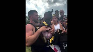 T.J. Watt is out here signing babies 🤣 #steelers #nfl #trainingcamp