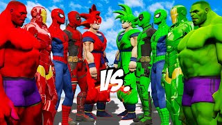 TEAM SUPERHEROES RED VS TEAM SUPERHEROES GREEN (SPIDER-MAN, HULK, GOKU, DEADPOOL, IRON MAN)