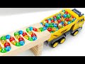 Marble Run Race ☆ HABA Slope & Retro Makita Truck, Excavator, Garbage Truck, Dump, Ambulance #02