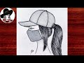 How to draw a girl wearing a cap | Girl with mask drawing | Easy girl drawing