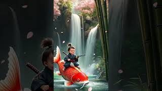 A tiny samurai outfit rides a giant carp #baby