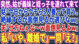 【スカッと】突然、義母が義妹と姪っ子を連れ我が家へ「今日から私ら3人養え！離婚か面倒みるか選べ！」夫「仕方ないなーｗ」私「じゃ離婚で」義母・夫「え、嘘？」【修羅場】【朗読】