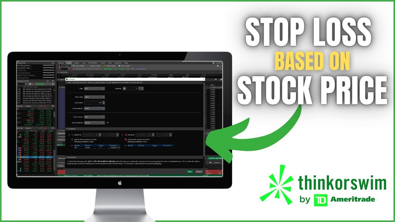 Placing Options Stop Loss Based On Stock Price On ThinkorSwim - YouTube