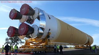 SLS Core Stage (Artemis-1) Rollout from MAF