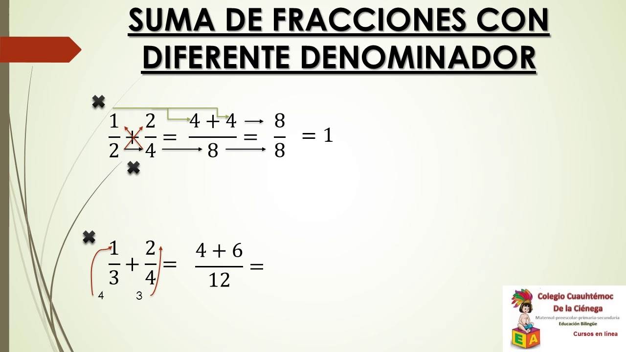 SUMA Y RESTA DE FRACCIONES CON DIFERENTE DENOMINADOR 6° - YouTube