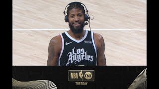 Paul George Talks with Shaq, D-Wade & Candace Parker After LA's Dominate Win | NBA on TNT Tuesday