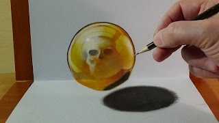 Drawing a Levitating Gold Sphere with Skull, Magic Realism