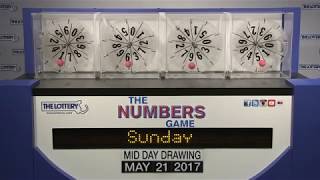 Midday Numbers Game Drawing: Sunday, May 21, 2017