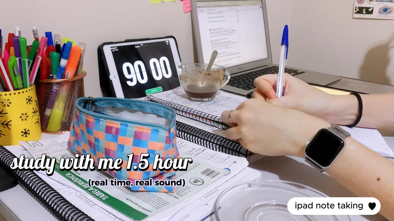 Study With Me 1 5hrs Background Noise No Music No Break Asmr Real
