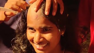 new headshave  2023 women shave beautiful lady mottai in temple gundu in tirumal