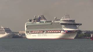 Afternoon departures of 'Queen Mary 2' ' Queen Victoria' \u0026 ' Ventura' Southampton 12/05/19