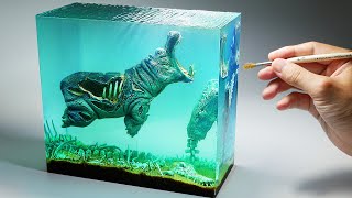 How To Make a Zombie Hippo in Crocodile Lake Diorama / Polymer Clay / Epoxy resin