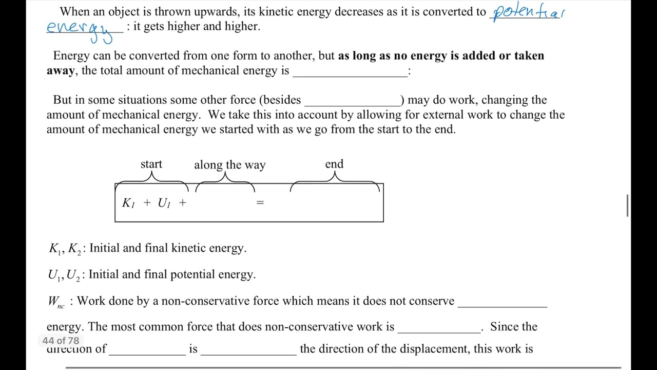 Physics 001 Notes P44: Conservation Of Mechanical Energy - YouTube