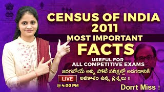 CENSUS OF INDIA 2021 Most Important  Facts💥(100% Exam Oriented) SSC | RAILWAY | APPSC | TSPSC