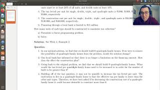 Linear Programming (Urban Renewal Model) Example: "What if" Questions with LibreOffice Calc
