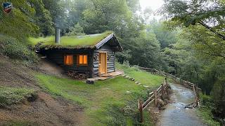 The Man Builds His Dream Wooden House All by Himself In The Wilderness. @GeorgeOutdoor.