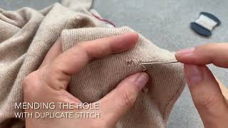 Invisible mending on a cashmere jumper ladder darning, Swiss darning, duplicate stitch chain stitch