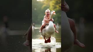 Cute baby riding huge goose #funny #ai #cute #trending #babydance #cat #funnymoment #funnycute