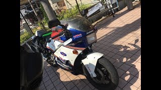 キックエンジン始動　1986 HONDA NS400R　1986 ホンダ NS400R　バリバリ伝説 　巨摩　大分県　水冷2サイクルV型3気筒エンジン