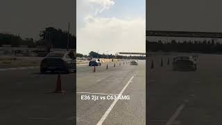 درگ بی ام و E36 با موتور 2jz و بنز C63AMG #turbo #2jz #drag #دریفت #درگ