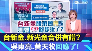 台新金.新光金「金金併」有譜？台新金控董事長吳東亮回應了！金管會主委黃天牧有話說｜台股新聞｜三立iNEWS邱子玲 主播｜投資理財、財經新聞 都在94要賺錢