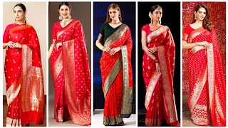 Latest Stylish Beautiful Red Silk Saree Collection|Traditional Saree Look❤️Designer saree #Sarees