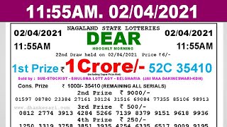 Nagaland State Morning Result 11:55.AM. 02.04.2021 Lottery Sambad Today Live Download Lottery Pdf