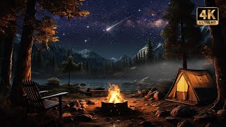 Cozy Camping with Shooting Stars, Crackling Campfire, & Nature Ambience | 4K ⛺️🔥💫