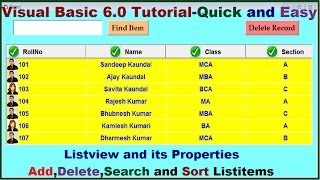 Visual Basic 6 tutorial |Add Delete Search and Sort Listitems in Listview control | VB Database App