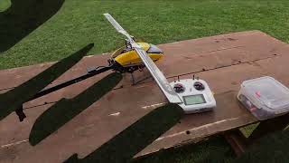 Fly Wing 450L V2 5 Maiden flight by a Novice Heli Flyer With a Rookie Mistake & Crash