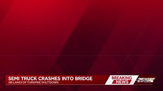 Turnpike lanes closed in Palm City after semi truck crashes into bridge
