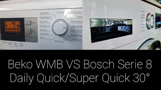 Virtual Wash Race! Bosch Serie 8 WAV28MH9GB VS Beko WMB71543W - Super Quick 30° VS Daily Quick 30°