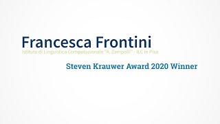 CLARIN2020 Steven Krauwer Award Winner -  Francesca Frontini - Interview