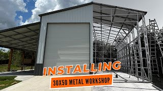 Installation of 16 ft Tall Texas Steel Building | 30x50 Metal Building | WolfSteel Buildings