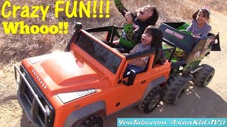 Ride-On Power Wheels Paytime Fun with the Kids! Monster Truck Grave Digger and Land Rover Defender