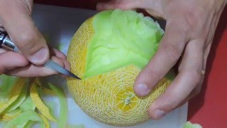 CARVING A FLOWER IN MELON- By J.Pereira Art Carving Fruits and Vegetables