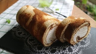 Easy\u0026Fluffy Coffee marble Swiss Roll♡ふわっふわの珈琲マーブルロールケーキ