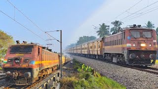 Dangerous Honking WAP 4 Malda intercity+Vivek+Santiniketan+katwa Howrah Galloping Local Crossing IR