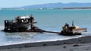 Hauling out fishing boat at Ngawi, Wairarapa NZ