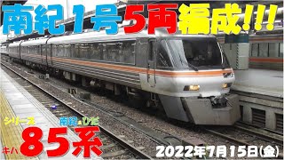 【紀勢本線全線開通記念日だからか？南紀1号5両編成！！！全列車紀伊勝浦側非貫通型ワイドビュー先頭車に！キハ84-200番台連結！！】シリーズ キハ85系「南紀＆ひだ」】【2022年7月15日(金)雨】