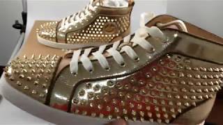 Christian Louboutin golden spikes shiny net under high top god version