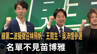 綠第二波擬徵召林飛帆、王閔生、吳沛憶參選　名單不見苗博雅－民視新聞