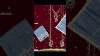 Fabric pure velvet handwork suit chinon dupatta #price 2600+ #whatsapp nbr 8448073809 #trending