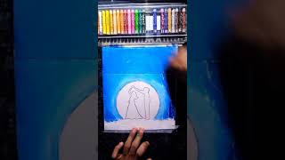 Couple Moonlight scenery drawing with Oil Pastels - step by step#shorts