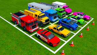 Transporting And Changing 5 Colors Of All Police Cars vs Ambulance Models With Big Trucks🚓FS22